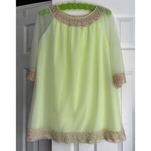 Vtg Acid Lime Green Teddy Nightgown Lingerie Mini Dress Sm Baby Doll Top Tunic